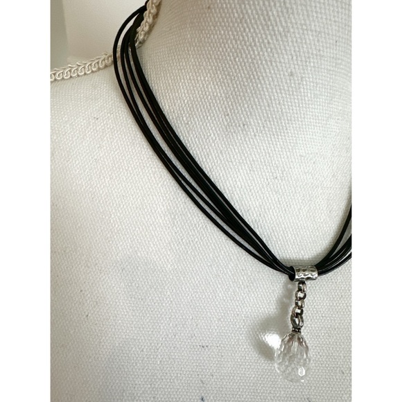 Silpada Multi-Strand Black Leather Necklace W/ A Faceted Quartz Pendant 16” - Picture 3 of 6